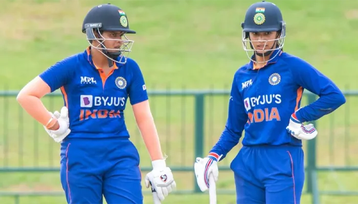 Smriti Mandhana and Shafali Verma during a game for India.