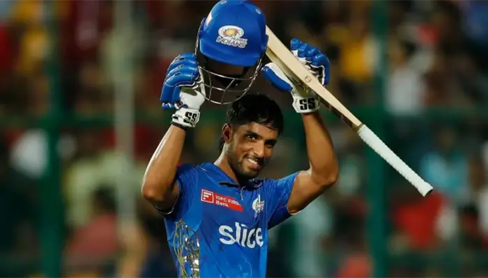 Tilak Varma celebrating his astonishing innings for Mumbai Indians.