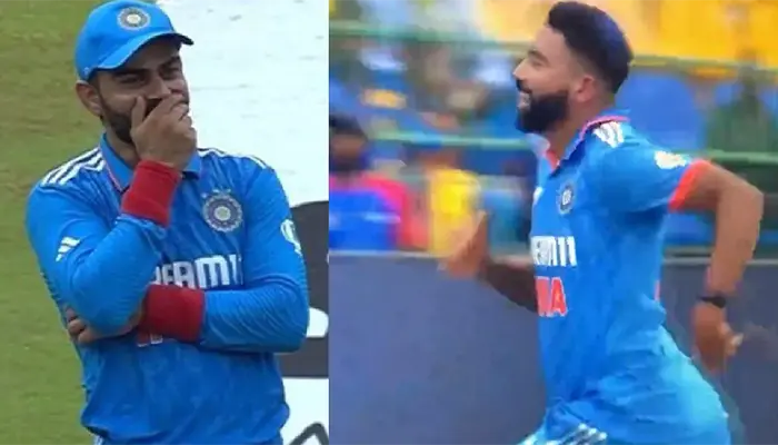 Virat Kohli struggles to contain his laughter during Siraj's amusing chase.