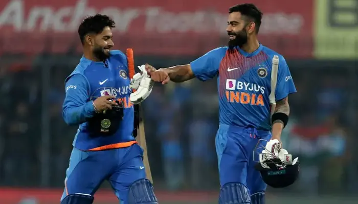 Virat Kohli with Rishabh Pant during India’s match.