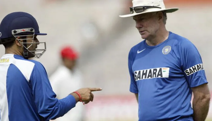 Virender Sehwag with Greg Chappell in India’s practice session.